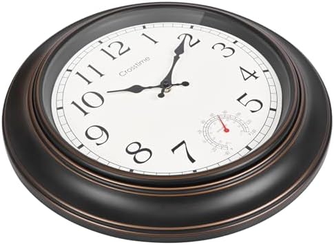 Large Outdoor Clock Waterproof 18" - Retro Indoor Outdoor Wall Clocks with Thermometer for Patio Pool Garden Living Room Decor,Bronze