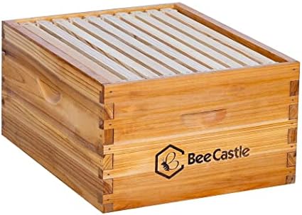 Heavy Wax Coated Unassembled Langstroth Deep/Brood Box with Frames and Beeswax Coated Foundation Sheet (10 Frame)