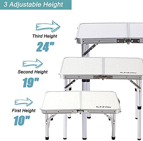 Small Folding Table Portable, 24''L x16''W Foldable Camp Table with 3 Adjustable Height, Indoor Outdoor Lightweight Aluminum for Outdoor Cooking Picnic, (3 Heights)