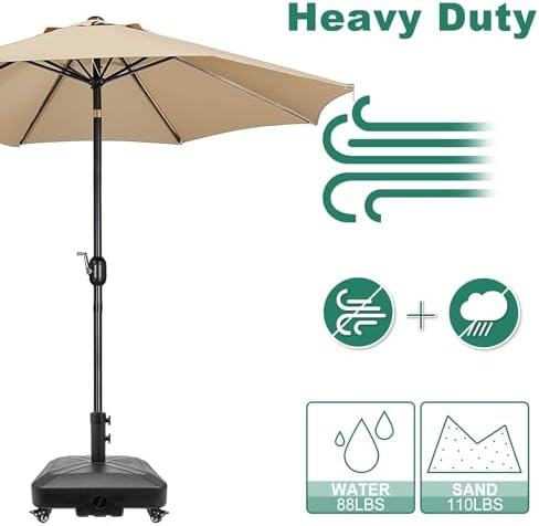 DZ4733 MS Patio Umbrella Base Heavy Duty with Wheels Square Market Stand for Outdoor 4 Locks 1 Knobs 125lb Capacity, Black