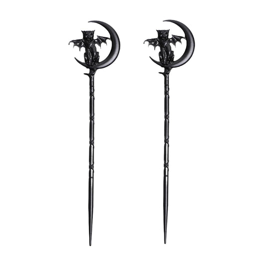 LANGHONG 2PCS Retro Moon Crescent Hairpin For Women Cat and Moon Hair Accessories Hair Styling Pins (ZRTL20)