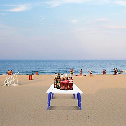15.9"x14.2"x9.6" Large Portable Folding Beach Table for Sand Foldable Height Adjustable Side Table Desk for Camping Picnic BBQ with Carry Bag, Blue