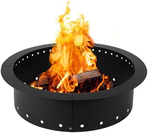 Heavy Duty Metal Permanent Smokeless Fire Pit Ring - 36 inch Outer/30 inch Inner Round Fire Ring Insert Liner for Outdoor - Firepits for Outside (36x30x10) Utility Patent Pending
