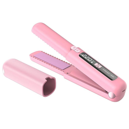 Cordless Hair Straightener and Curler 2 in 1 Mini Lightweight and Small USB Rechargeable with 4500mAh Battery 10s Fast Heating Portable Ceramic Flat Iron for Travel (Pink)