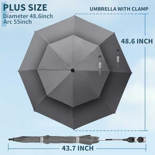 2 Pack 48.6" Double Canopy Umbrella with Clamp, UPF50+ Beach Chair Umbrella with clip, 360°Adjustable Portable Outdoor Wheelchair, Patio, Golf Carts,Camping(Not Include Chair)