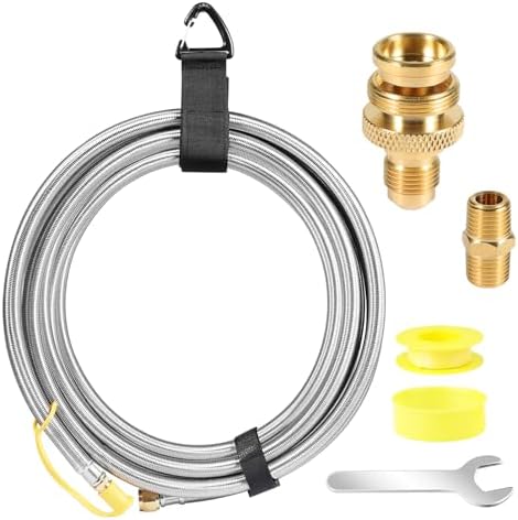 Propane Hose, 12FT Stainless Steel Quick Connect Hose for RV, 1/4'' Quick Disconnect Connect for RV to Gas Grill, Compatible with 1 LB Portable Appliance to RV 1/4" Female Quick Disconnect