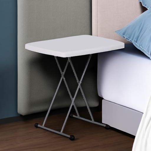 SUPER DEAL 2.5 Foot Plastic Folding Table, Indoor Outdoor Portable Heavy Duty Adjustable Height Kitchen or Camping Barbecues Picnic Party Table, White