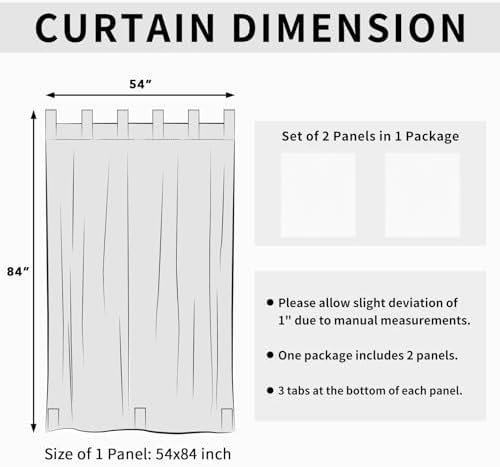 Easy-Going Outdoor Patio Curtains Detachable Tab Top Windproof Weatherproof Curtain for Cabana, Porch, Pergola and Gazebo, Tab Bottom Drape, 2 Panels, 54W x 84L inch, White