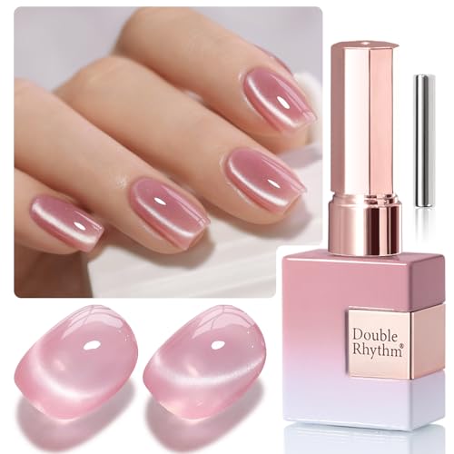 Double Rhythm 15ML Glass Cat Eye Gel Polish with Magnet Same Color Same Bottle Holographic Glitter Shimmer Salon Soak Off Magnetic Nail at Home (Rose Pink-MC1150)