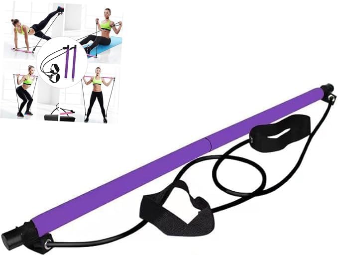 Pilates Bar, Plates Sculpt Bar, Pilates Bar Kit with Resistance Bands, Pilates Bar Kit, Stretched Fusion Pilates Bar, Exercise Equipment, Squat, Yoga for Full Body (Purple)