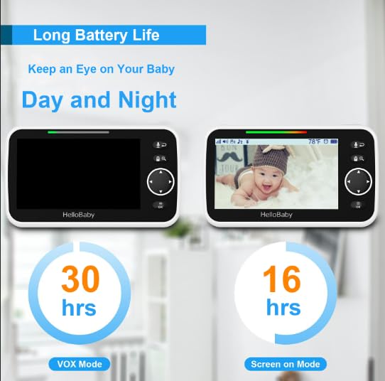 HelloBaby Baby Monitor No WiFi with Crib Clip, 5'' Screen and 30-Hour Battery Life, Baby Monitor with Camera and Audio, Flexible Clamp Mount with Long Gooseneck Arm by Hello Baby