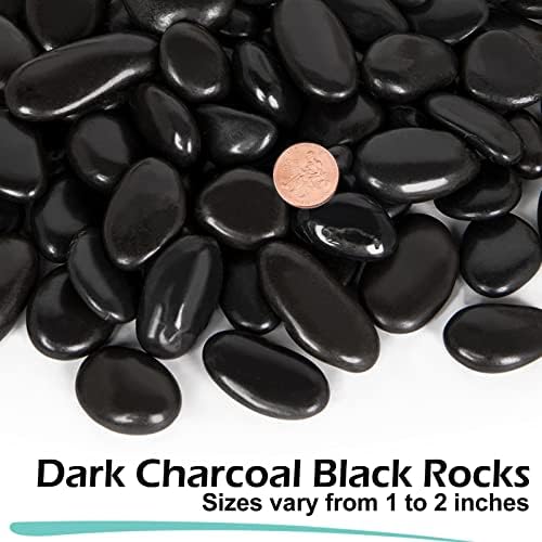 GASPRO 15lb Black River Rocks for Landscaping Outdoor, Polished Black Pebbles for Planters - 1 to 2 Inch, Large Decorative Stones for Garden Decor