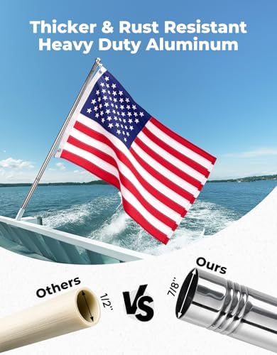 KEMIMOTO Boat Flag Pole with Boat Rod Holder Mount, 4ft Aluminum Golf Cart Flag Holder, Bungee Retainer, EVA Foam Grip, for Flag 2.5ft x 4ft /24''x36'' /20''x30'' /16''x24'' /12''x18'' (NO FLAG)
