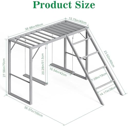 Chicken Perch Swing, Chicken Roosting Bars with Ladder for Coop, Metal Pet Swing Set for Pet's Healthy & Happy for 8-10 Chick, Grey