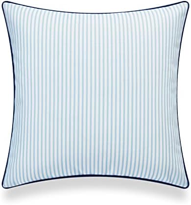 Hofdeco Premium Coastal Hampton Style Patio Indoor Outdoor Pillow Cover Only, 20"x20" Water Resistant for Backyard, Couch, Blue Stripe