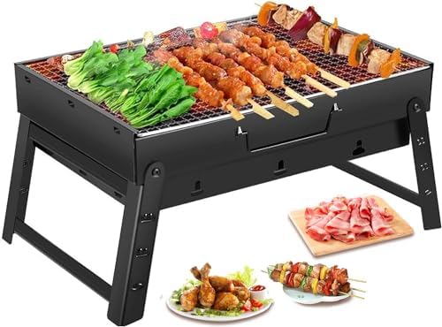 Portable Charcoal BBQ Grill - Folding Smoker, Perfect for Camping, Picnics, Garden & Beach Parties, Black
