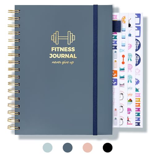 Fitness Journal for Women and Men, 8.8" x 6.6", Workout Log Sprial Book Planner for Tracking Progress and Achieving Your Wellness Goals, Black