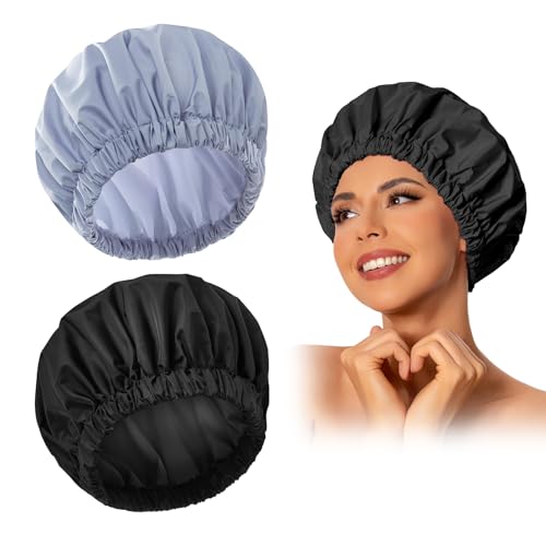 Reusable Shower Cap for Women, Large Waterproof Shower Essentials Bonnet Washable Elastic Band Bath Hair Wrap Hat for Long Hair, Braids(Mint Green)