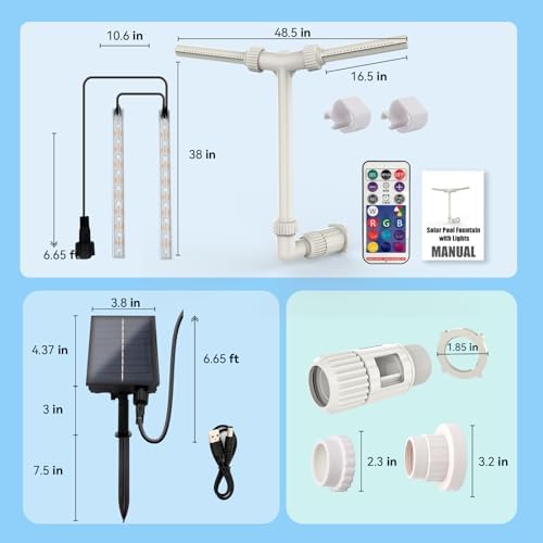 Solar Pool Fountain with Lights for Above Ground Inground Pools, 120 Color Lighting Modes Remote APP Control, Swimming Pool Accessories Waterfall Adjustable Sprinkler for Pool Decorations Outdoor