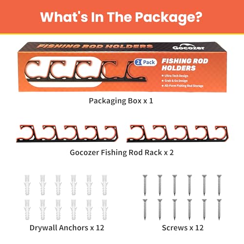 Fishing Rod Holder for Garage, H5 Wall or Ceiling Mounted Fishing Pole Holders with Soft Protective Pad, Fishing Rod Storage Organizer, Horizontal Fishing Rod Wall Mount Nets Storage (2 PACK)