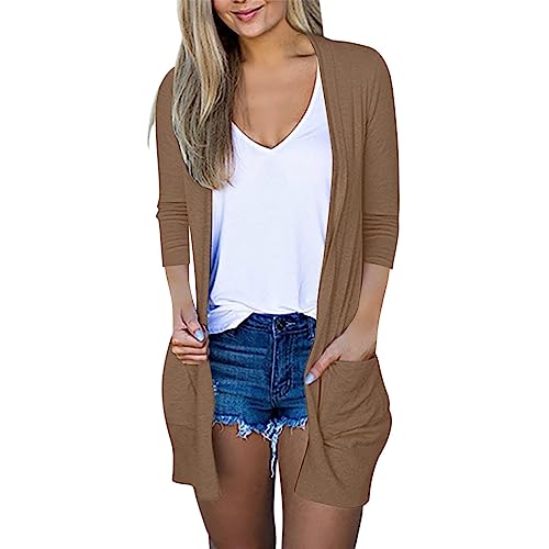 Lightweight Cardigan for Women 2024 Fall Casual Solid Long Sleeve Open Front Cardigans Outwear with Pockets