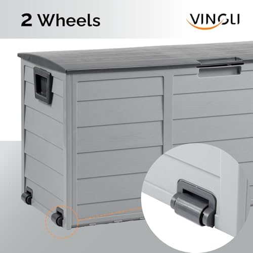 VINGLI 75 Gallon Outdoor Storage Box, Lockable Plastic Storage Containers with Lid, Patio Deck Box Furniture for Garden, Pool, Balcony, Yard (Grey)