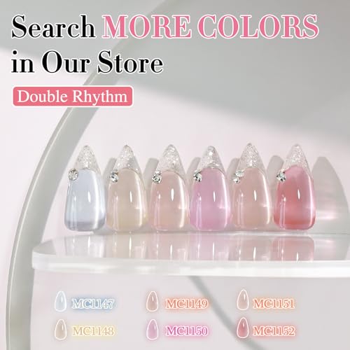 Double Rhythm 15ML Glass Cat Eye Gel Polish with Magnet Same Color Same Bottle Holographic Glitter Shimmer Salon Soak Off Magnetic Nail at Home (Rose Pink-MC1150)