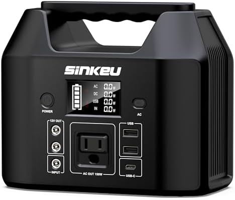 SinKeu Portable Power Station 122.8Wh, LiFePO4 Battery Solar Generator for Home Use, 150W Power Bank with AC Outlet for Camping, RV, Emergency Backup