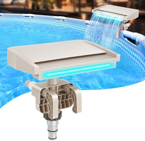 LED Pool Fountain Waterfall for Above Ground Pools, 7 Different Lighting Colors, Smooth Flowing Pool Waterfall Relaxing Cascade for Outdoor Decor, Adjustable Width Fits Various Frames