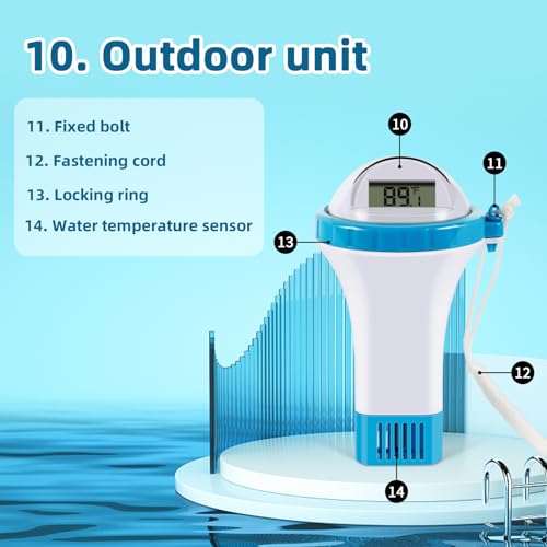 BlueBay Wireless Pool Thermometer,Floating Easy Read, Digital Pool Thermometer Set with Indoor/Water Temperature Monitor, IPX7 Waterproof, for Swimming Pools, Hot Tubs, Spa, Small Ponds, Aquariums