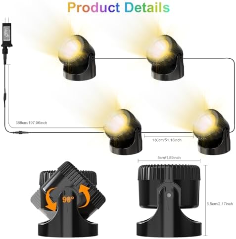 RGB Underwater Pond Lights, 20 Colors Dimmable Submersible Led Fountain Lights with Timer, IP68 Waterproof with Remote Control for Outdoor Ponds Aquarium Garden Pool (Set of 4)