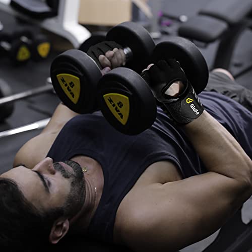 Glofit Workout Gloves with Wrist Wrap Support for Men & Women, Weight Lifting Gloves with Cuved Open Back Fingerless for Cycling, Gym, Training, Crossfit (Small, Black)