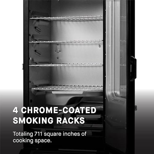 Masterbuilt®710 WiFi Digital Smoker, Vertical Design, 711 Cooking Sq. Inches, 4 Chrome Coated Smoking Racks, Wood Chip Loader, Electric Fuel Source to Plug in and Start Cooking, Black Model MB20070924
