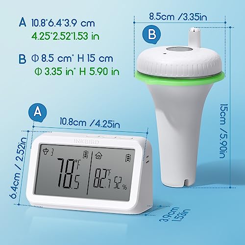 INKBIRD IBS-P02R Floating Wireless Thermometer Set with Indoor Temperature Humidity Monitor, IPX7 Waterproof, for Swimming Pools, Hot Tubs, Small Ponds, Aquariums