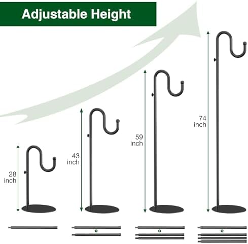 74" Shepherds Hook Stand for Plant: Hanging Bird Feeders, Plants, Lanterns, Wreath and Wind Chimes, Adjustable Free Standing Pole Holder with Heavy Duty Base for Indoor & Outdoor, Holds Up to 20 LBS