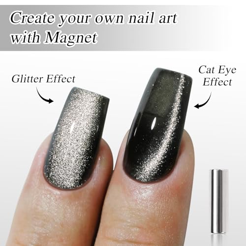 Double Rhythm 0.5 OZ Cat Eye Gel Polish with Magnet 15ML Holographic Glitter Shimmer Translucent Jelly Color Magnetic Polish Salon DIY at Home (MC1020)