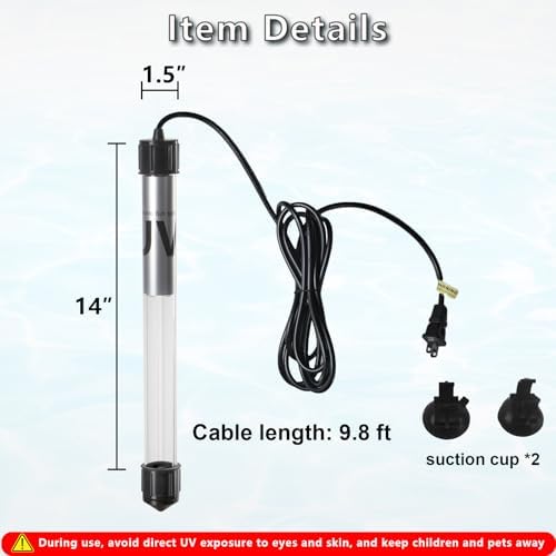 20W Pond UV Light for 100-1000 Gallon, Aquarium UV Light, UV Water Clarifier for Koi Pond, Cold Plunge, Aquarium, Swimming Pool, Spa and Fish Tank Algea Control