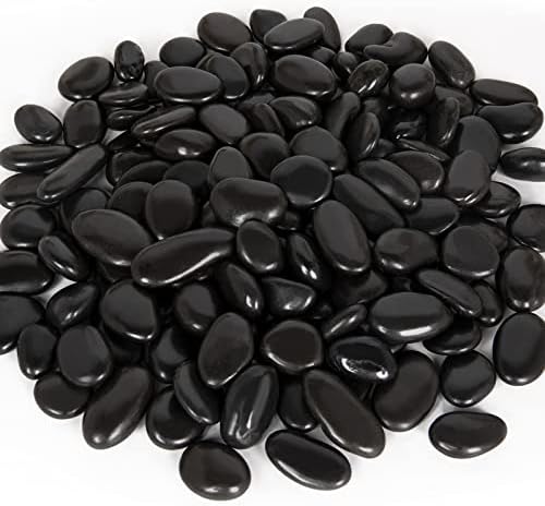GASPRO 15lb Black River Rocks for Landscaping Outdoor, Polished Black Pebbles for Planters - 1 to 2 Inch, Large Decorative Stones for Garden Decor