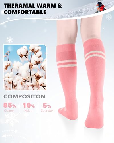 findway Kids Ski Socks, Knee-high Warm Winter Thermal Socks For Boys Girls Toddlers Skiing Snowboarding 2 Pairs