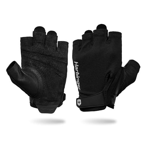 Power Gloves 3.0 - Durable Half Finger Weightlifting Gloves with Adjustable Wrist Closure, Breathable Leather Palm, Men's, Black, Small