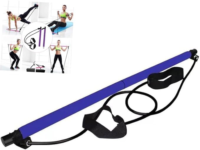 Pilates Bar, Plates Sculpt Bar, Pilates Bar Kit with Resistance Bands, Pilates Bar Kit, Stretched Fusion Pilates Bar, Exercise Equipment, Squat, Yoga for Full Body (Blue)