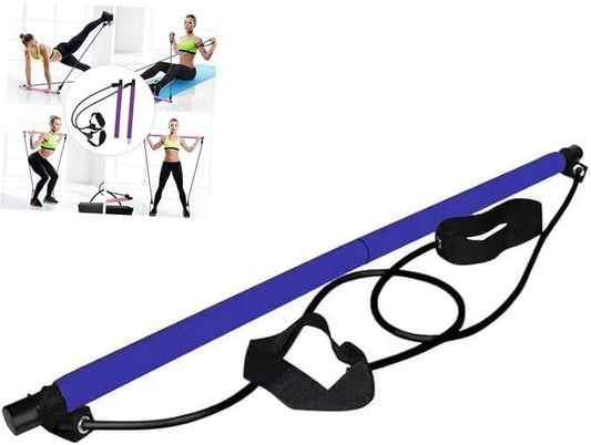 Pilates Bar, Plates Sculpt Bar, Pilates Bar Kit with Resistance Bands, Pilates Bar Kit, Stretched Fusion Pilates Bar, Exercise Equipment, Squat, Yoga for Full Body (Blue)