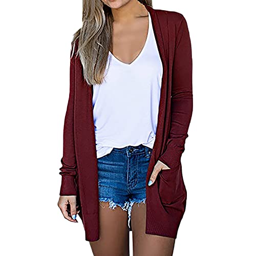 Lightweight Cardigan for Women 2024 Fall Casual Solid Long Sleeve Open Front Cardigans Outwear with Pockets