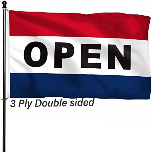 Open Flag for Business Sign 3x5 ft Outdoor, Double Sided 3 Ply Heavy Duty Flag for Businesses, 100% Quality Polyester Vibrant Color Fade Resistant Banner with Brass Grommets 4 Rows Stitches