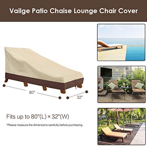 Vailge Waterproof Patio Chaise Lounge Cover, 600D Heavy Duty Outdoor Lounge Chair Covers,UV Resistant Patio Furniture Covers,2 Pack-Medium,Beige & Brown