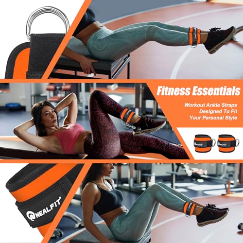 NEALFIT Ankle Strap for Cable Machine, Gym Ankle Cuff for Kickbacks, Leg Extensions, Glute Workouts, Booty Hip Abductors Exercise for Women and Men (Pair, Orange)