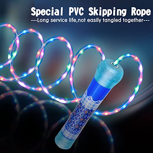LED Jump Rope for Kids Colorful Skipping Rope Light Up Ropes for Girls Boys Fitness Exercise & Lights Dancing & Night Party Favors,Blue