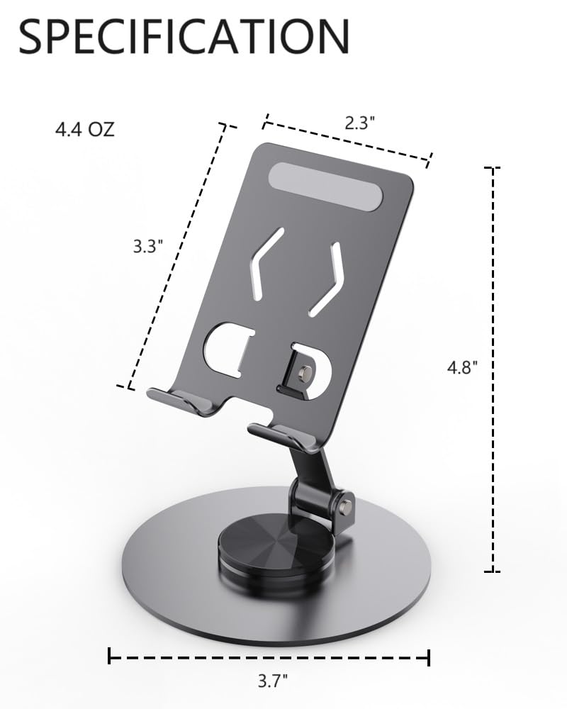 Foldable Cell Phone Stand, 360° Adjustable View Angle, Portable Mobile Phone Holder for Desk, Super Stable Holder for Phones and Tablets