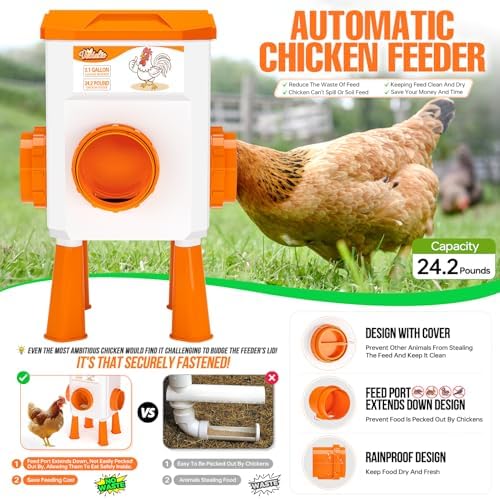 Chicken Feeder and Waterer Set, Chicken Coop Accessories, 3.1 Gallon/24.2 Pounds, Automatic Chick Feeder and Waterer Set No Waste
