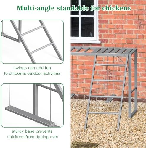Chicken Perch Swing, Chicken Roosting Bars with Ladder for Coop, Metal Pet Swing Set for Pet's Healthy & Happy for 8-10 Chick, Grey